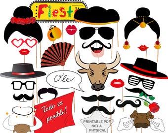 Accessori per Photo Booth per feste di flamenco: Fiesta spagnola (PDF stampabile)