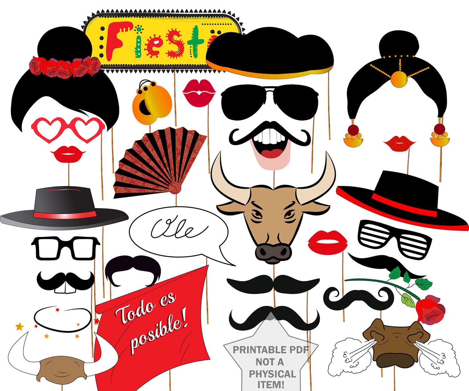 Spain Photo Booth Props flamenco PARTY Props Spanish Party Props