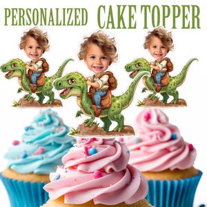 Dinosaur Rider Cupcake Topper, Personalized Dinosaur Cupcake Topper, Printable Custom Photo Tyrannosaurus Rider Cake Topper, Birthday Decor