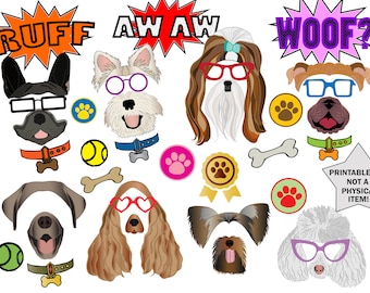 Accesorios para fotomatón de fiesta canina: 38 máscaras imprimibles (descarga digital)
