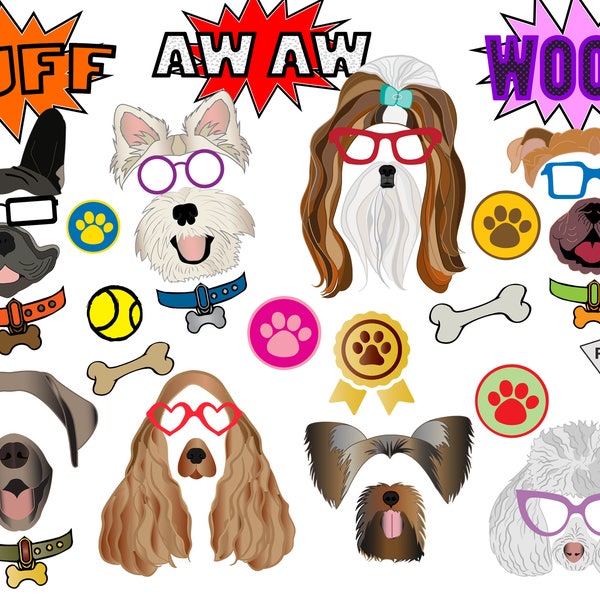 Accessoires de photomaton pour chien imprimables: « ACCESSOIRES DE FÊTE DE CHIEN » Fête d’anniversaire de chien, photobooth de chiot, accessoires de chien drôles, masque de chien imprimable, photomaton de chiot