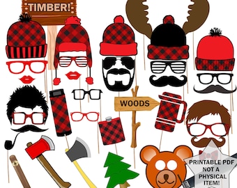 Lumberjack Photo Booth Props: 38 Printable Party Props (PDF)