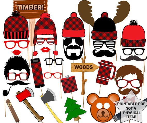 Lumberjack Photo Booth Props: 38 Printable Party Props (PDF)