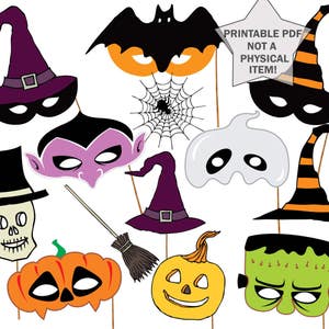 Halloween party Photo booth Props: "HALLOWEEN MASKS" printable masks photo booth props kids masks props halloween photobooth party props