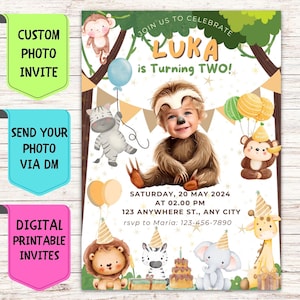 Convite de aniversário de preguiça, convite de aniversário com foto de rosto personalizado, cartão de comemoração digital personalizado para festa de preguiça de aniversário infantil