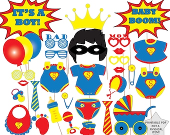 Accesorios de superhéroes para baby shower: Equipo Azul (Descarga digital)