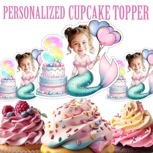 Mermaid Cupcake Topper Personalized Little Mermaid Cupcake Topper Printable Custom Photo Mermaid Cupcake Topper Birthday Decor Mermaid Decor