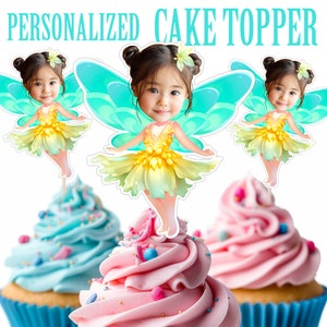 Topper cupcake fata, Topper cupcake viso fata personalizzato, Topper cupcake fata con foto personalizzate stampabili, Decorazione compleanno, Topper viso ragazza