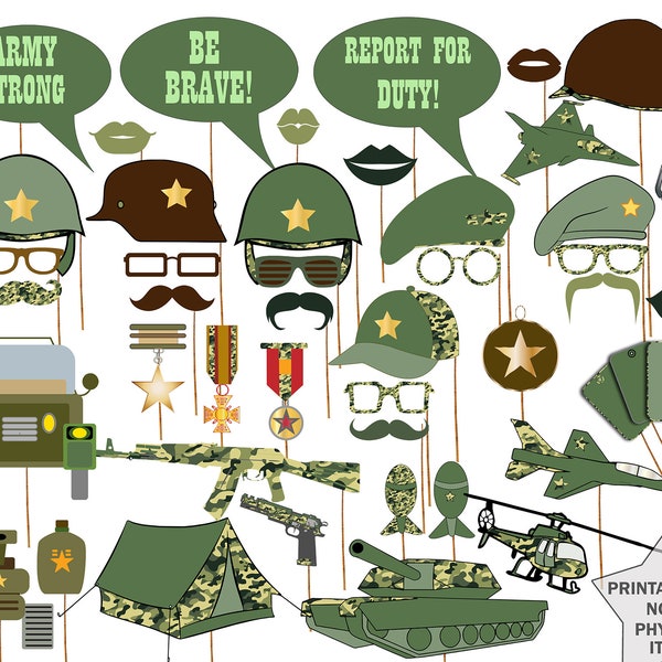Army  Photo Booth Props: "MILITARY PROPS" Army Printable props,Military party props,Army theme party,Army  Photobooth,Boys party props