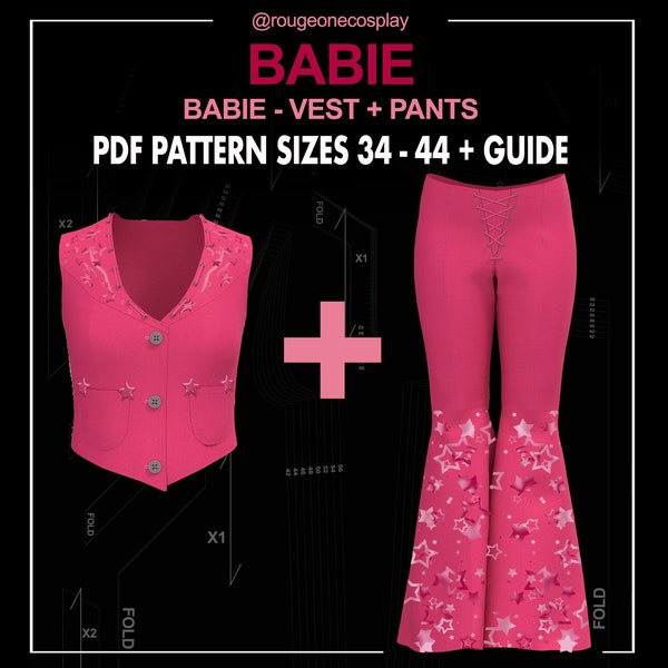 cowgirl costume pattern western VEST + PANTS DIGITAL sizes 34-44 + guide