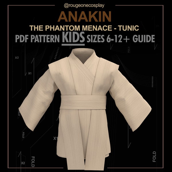 jedi anakin KIDS tunique kimono starwars cosplay tunique motif numérique pdf tailles 6-12 + guide / costume jedi