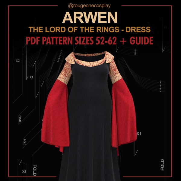 Arwen dress costume PDF Pattern sizes 52-62 +guide for Cosplay (Lord of the Rings) / 3x1 vestidos Arwen - patrón tallas 52-62 +guia.