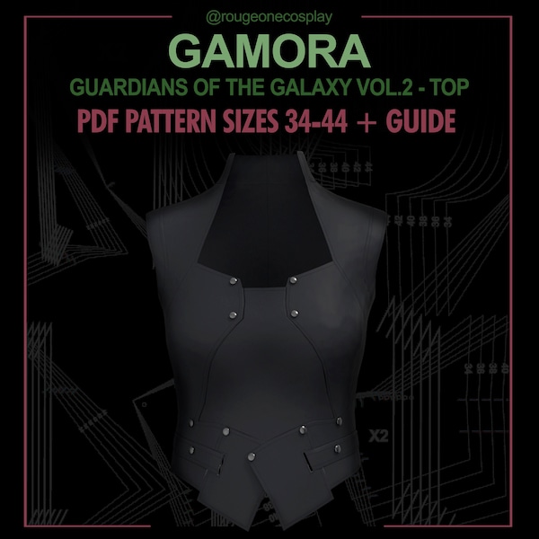 Gamora costume Pattern TOP pdf sizes34-44 +EN/ES guide for Cosplay(Guardians of the Galaxy 2) /gamora corpiño - patrón tallas 34-44 +guia.