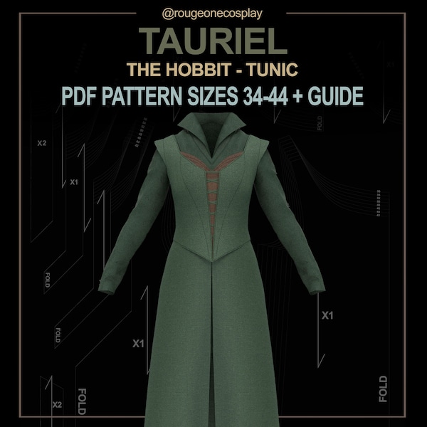 tauriel patrón cosplay schnittmuster kostüm el hobbit patrón DIGITAL PDF tallas 34-44 + guía/túnica de elfo