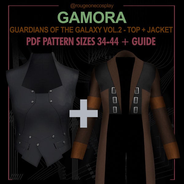 Gamora-Kostüm JACKE + TOP -PDF Schnittmuster Größen 34-44 +Anleitung für Cosplay (Guardians of the Galaxy 2)