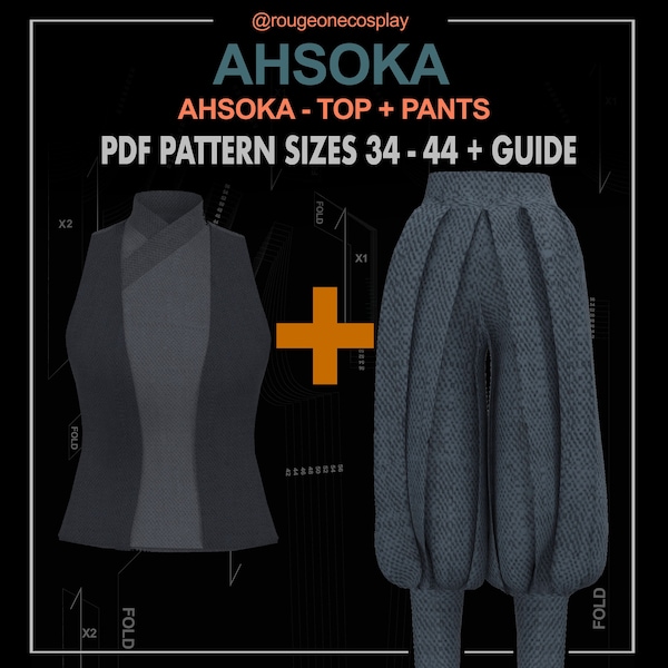 Haut de costume cosplay Ahsoka + pantalon haut cosplay starwars + patron de pantalon NUMÉRIQUE tailles 34-44 + guide / jedi