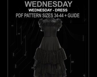 Wednesday dress pattern DIGITAL  sizes 34-44+guide for Cosplay (addams family) / vestido miercoles - patrón tallas 34-44 +guia.