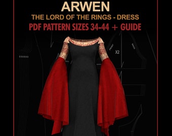 Patron de robe Arwen médiéval NUMÉRIQUE tailles 34-44 + guide pour Cosplay (Seigneur des anneaux) / 3x1 robes Arwen - patron 34-44 + guia.