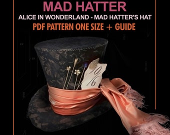 Mad hatter hat costume hutmacher hut DIGITAL + guide / Sombrerero loco Alicia - patrón PDF + guia.