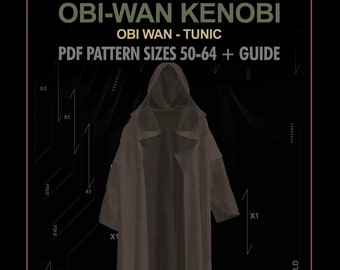 obi wan kenobi starwars cosplay TUNIC pattern PDF sizes 50-64 + guide / jedi tunic