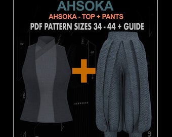 Ahsoka cosplay costume top + pants starwars cosplay top + pants pattern DIGITAL sizes 34-44 + guide / jedi