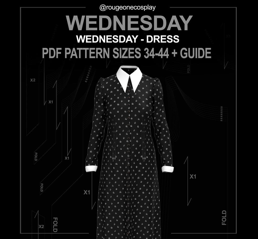 Wednesday Dress Pattern DIGITAL Sizes 3444guide for Cosplay addams