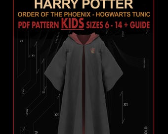 Patroon Harry Potter Zweinstein gewaad, kindertuniek cosplay (maten 6-14) (pdf-patroon)