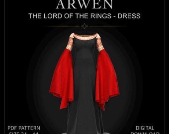 Arwen Klänning Mönster Sagan om Ringen klänningsmönster klänning Cosplay Kostym (Storlekar 34-44) (Digital Nedladdning)