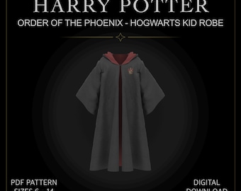 Harry Potter KINDER Hogwarts Robe Cosplay TUNIKA Schnittmuster DIGITAL pdf Größen 6-14 + Anleitung / Zaubererkostüm