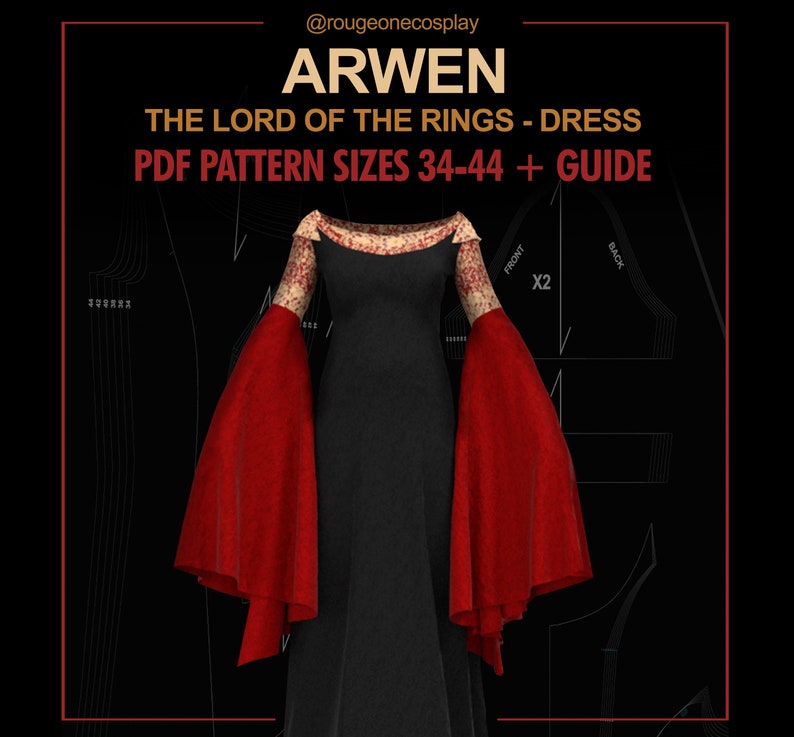 Arwen dress pattern medieval DIGITAL sizes 34-44 guide for Cosplay Lord of the Rings / 3x1 vestidos Arwen patrón 34-44 guia. image 1