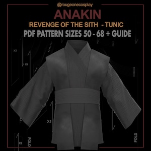 Peut inclure: Patron de tunique noire pour coudre un costume. Le patron comprend des instructions pour les tailles 50 à 68. Le patron est pour une tunique du film "La Revanche des Sith".