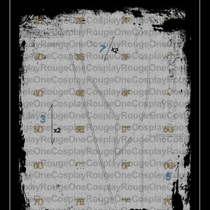 May include: A black and white image with a grid of numbers and lines. The text "REAL SIZE PATTERNS WITH NUMBERED SHEETS" is at the top of the image. The text "@rougeonecosplay" is at the top right of the image.