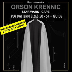 Krennic costume cape DIGITAL sizes 50-64 + guide