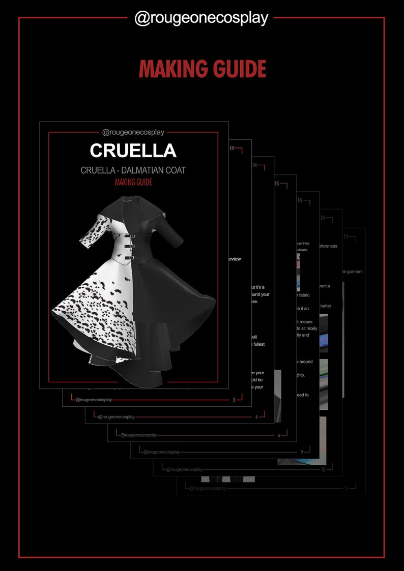 Cruella de vil kostüm deville PDF Pattern SIZES 34 44 guide for Cosplay / cruella abrigo patrón TALLAS 34-44 guide image 4