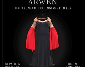 Arwen Klänning Kostym PDF Mönster: Sagan om Ringen Cosplay (Storlekar 52-62)