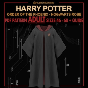 Patrón de túnica de cosplay para adulto de Harry Potter (PDF DIGITAL, tallas 46-68 + guía) para disfraz de mago