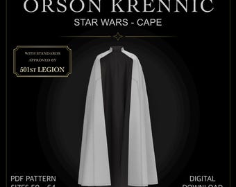 Krennic costume cape DIGITAL sizes 50-64 + guide
