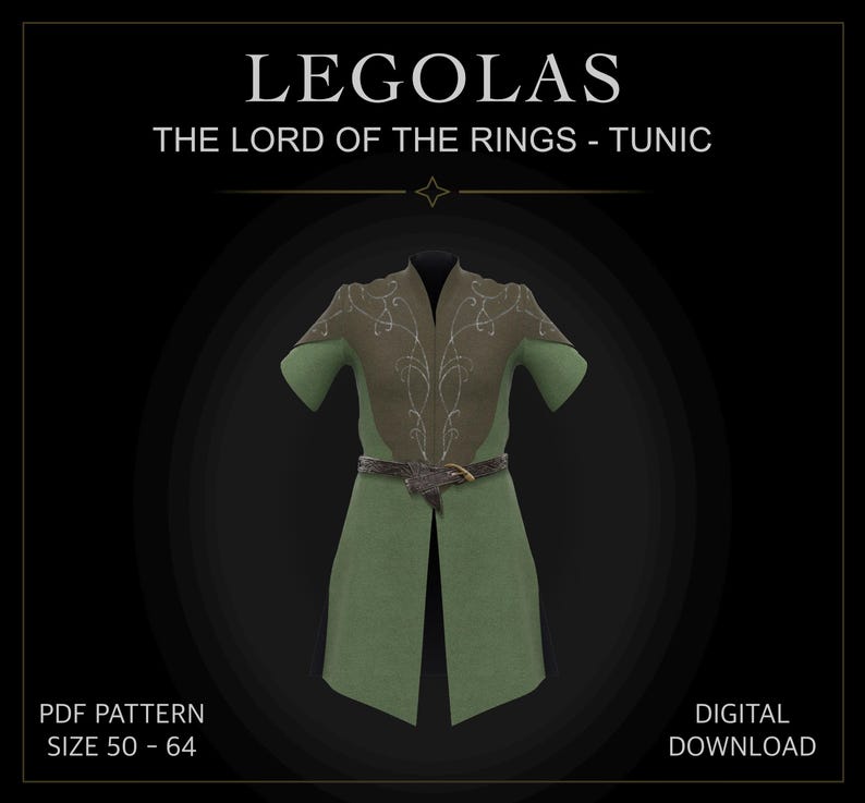 Legolas Tunika Cosplay Mönster: Sagan om ringen (PDF Mönster, Storlekar 50-64) bild 1