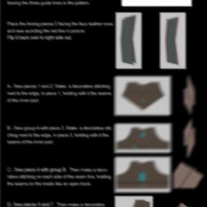 May include: A how-to guide for sewing a vest, with illustrations showing the steps involved. The guide includes text describing each step, such as "Sew the front panels together, right sides facing, leaving the bottom open." and "Sew the shoulder panels to the front panels, right sides facing, leaving the neck open."