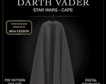 Capa para cosplay de Darth Vader, molde digital para cosplay de Star Wars, tamanho único + guia.