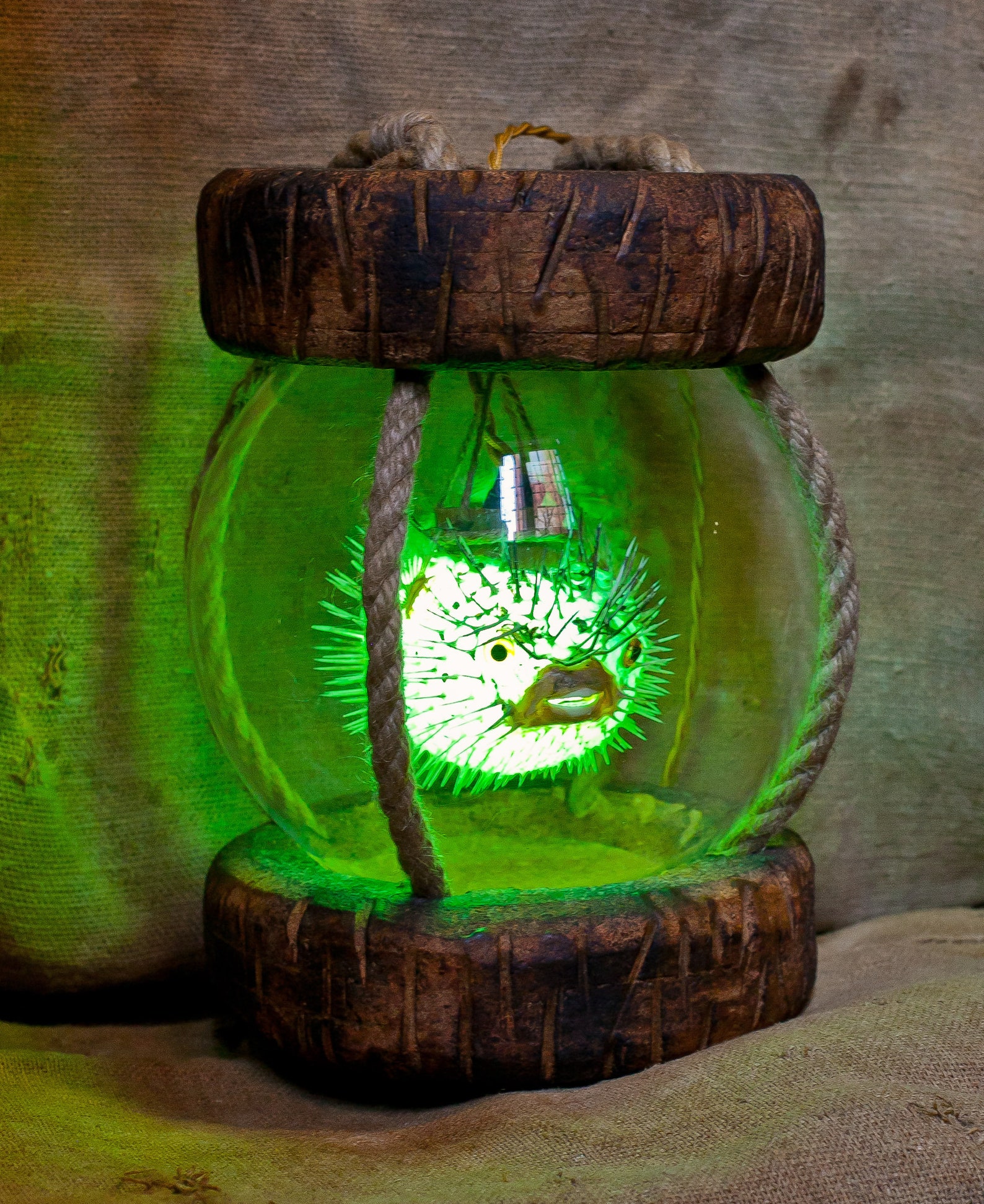 Tiki lamp japanese float cork puffer fish Tiki bar Etsy