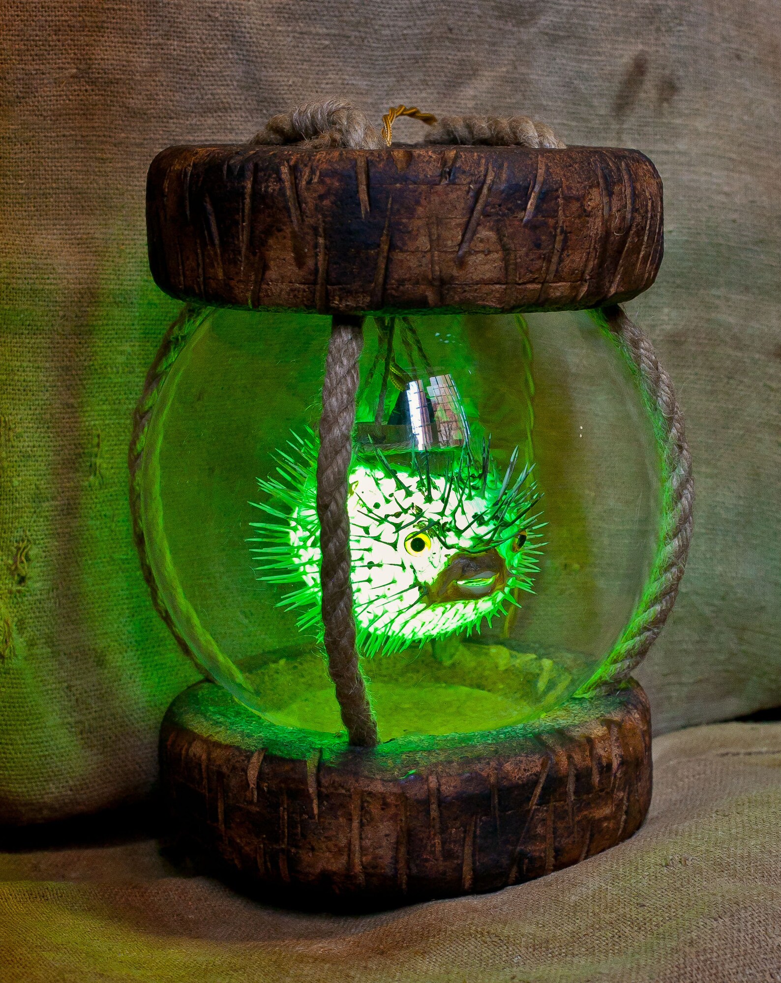 Tiki Lamp Japanese Float Cork Puffer Fish Tiki Bar Etsy