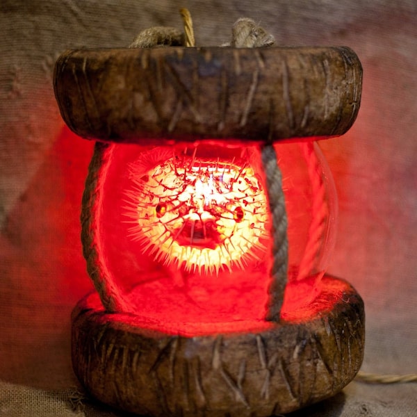 Tiki lamp - japanese float - cork - puffer fish - Tiki bar