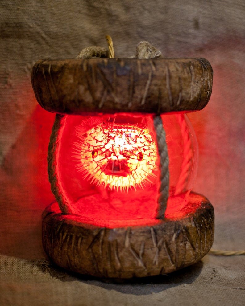 Tiki Lamp Japanese Float Cork Puffer Fish Tiki Bar Etsy