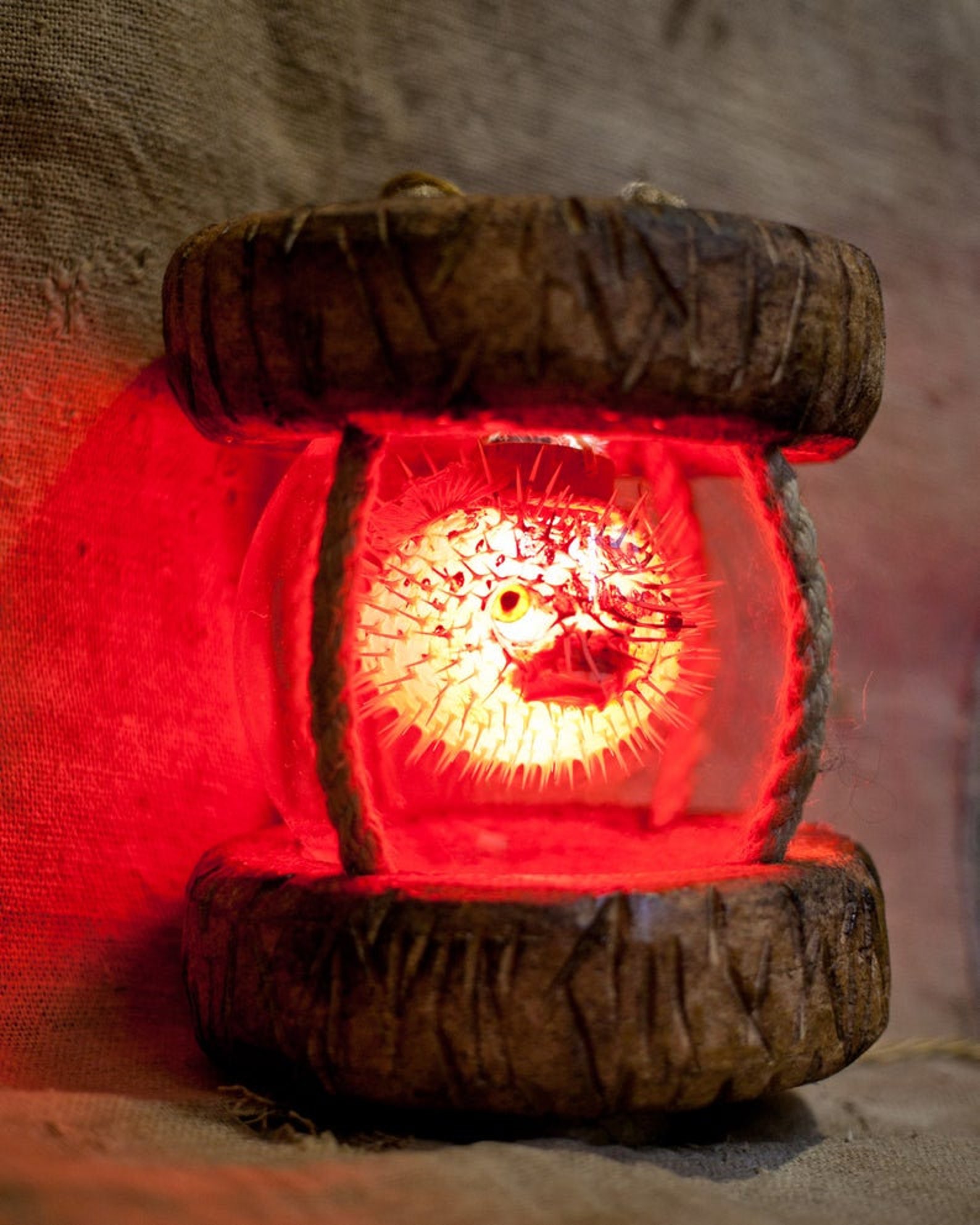 Tiki Lamp Japanese Float Cork Puffer Fish Tiki Bar Etsy