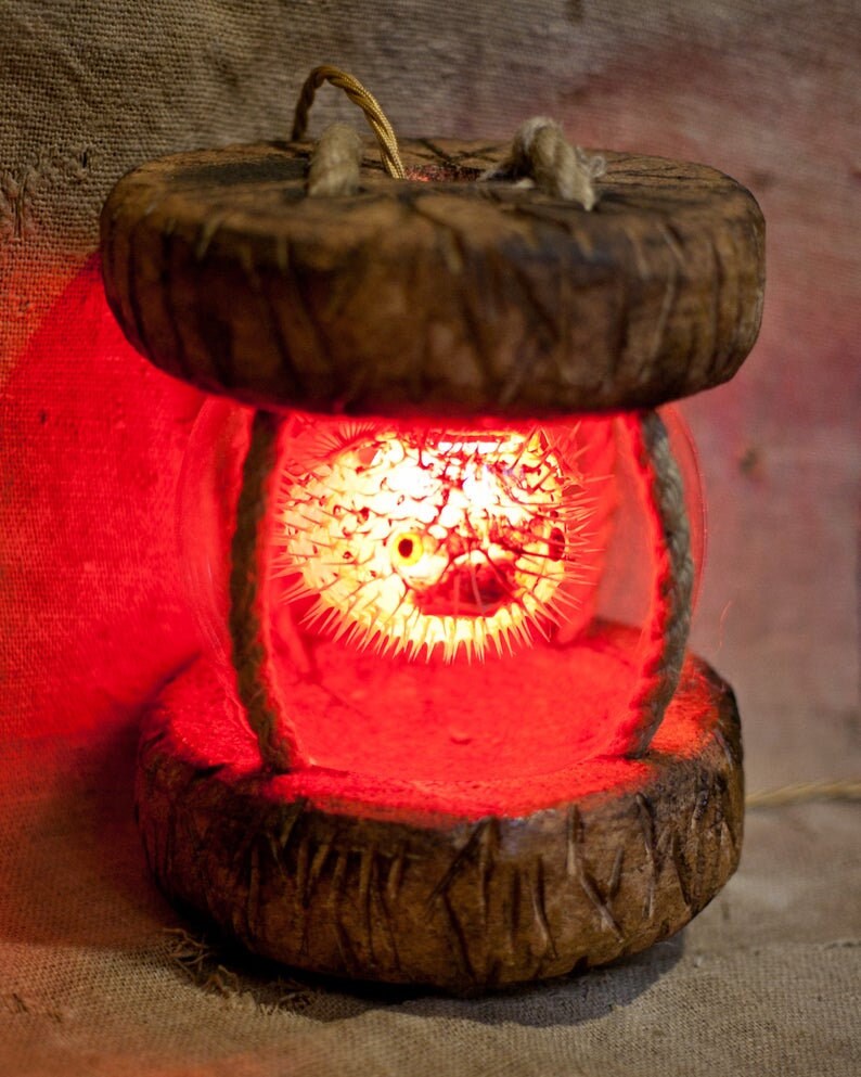 Tiki Lamp Japanese Float Cork Puffer Fish Tiki Bar Etsy