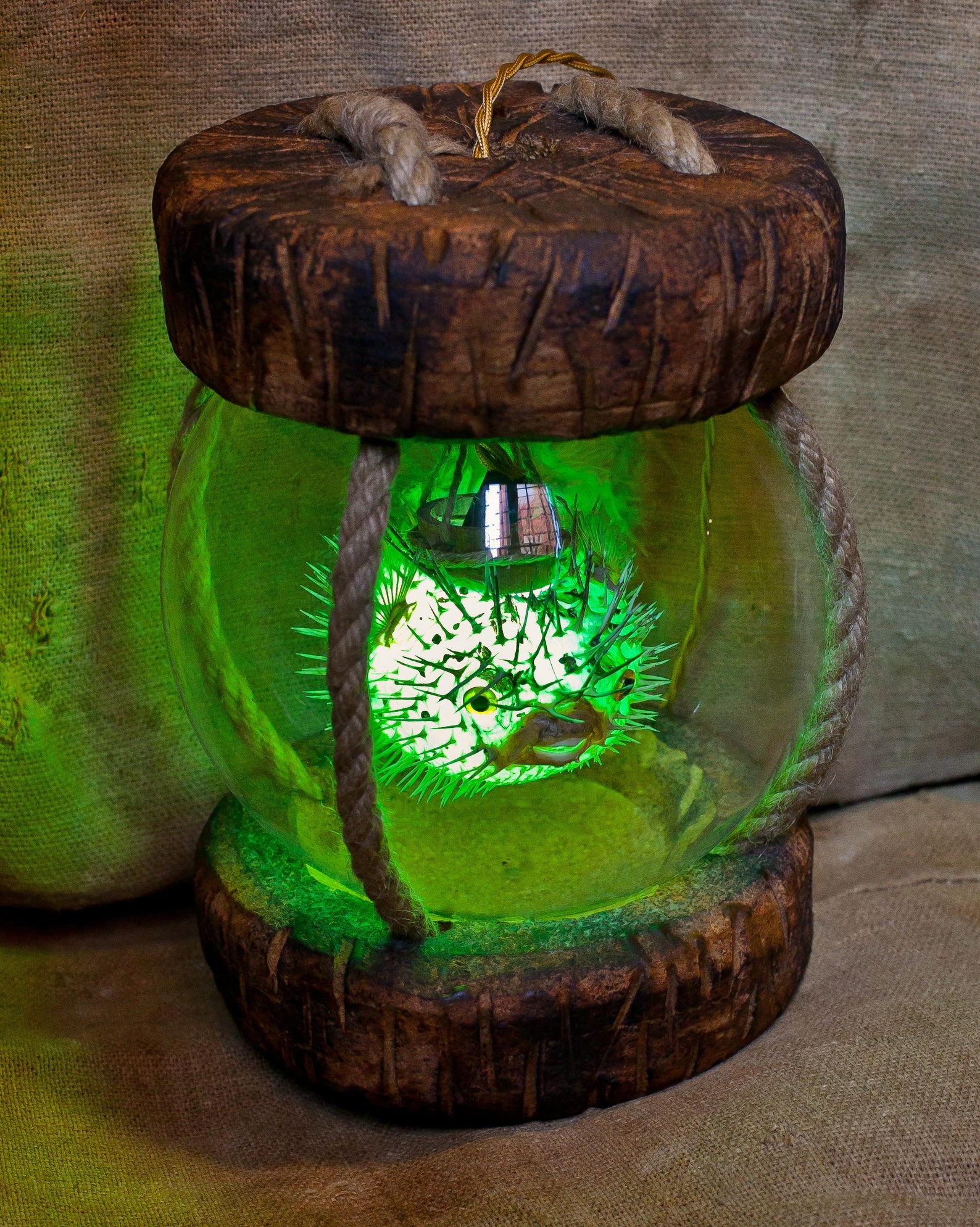 Tiki lamp japanese float cork puffer fish Tiki bar Etsy