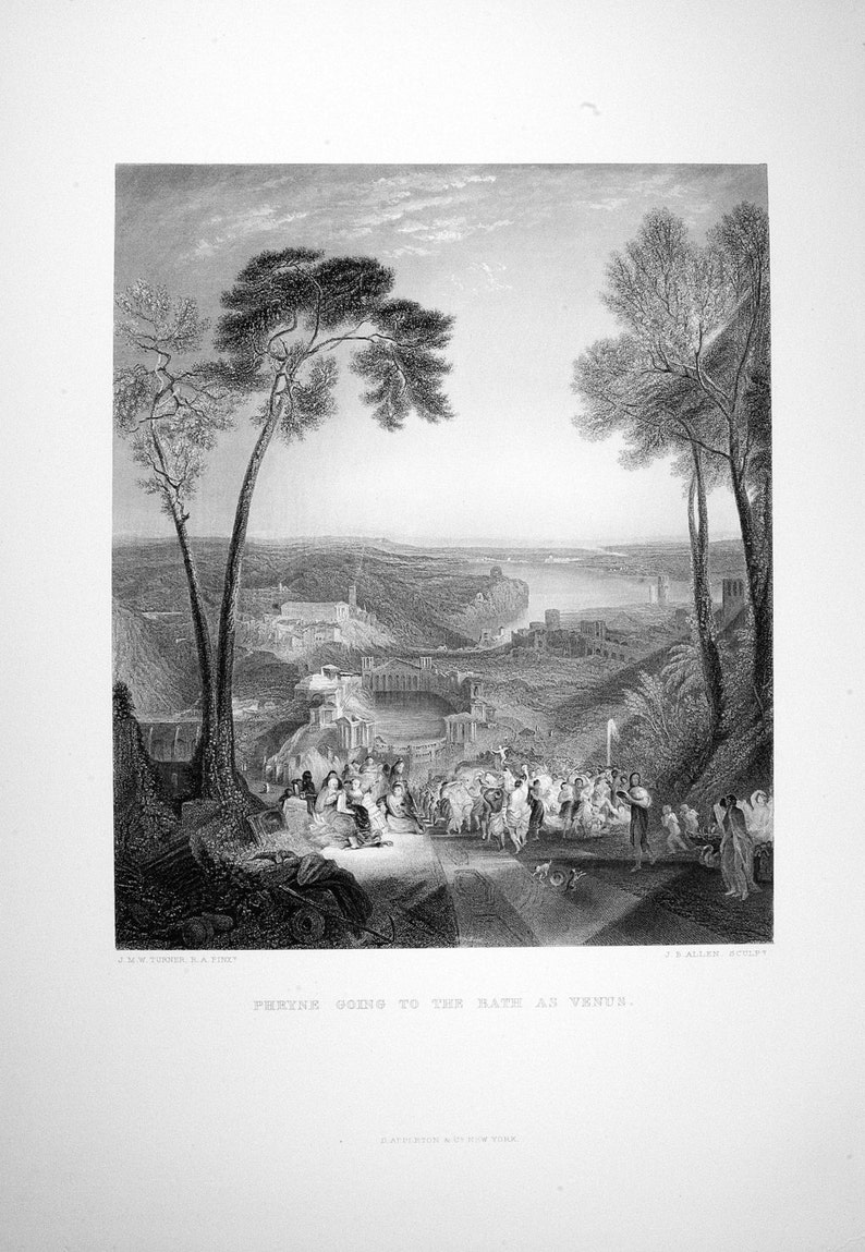 1897 Antique Engraving \u2013 PHRYNE Going to Bath as VENUS Steelplate Engraving after JMW Turner engraved by J.B Allen