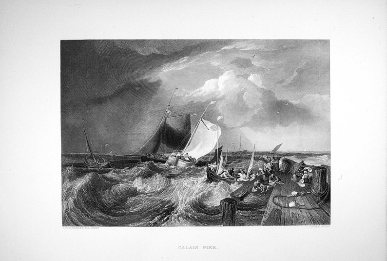 engraved by J 1897 Antique Engraving \u2013 CALAIS PIER Steelplate Engraving after JMW Turner Cousen