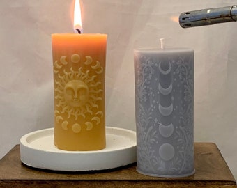 Sun and moon phases candles, altar candles, wiccan ritual candles, vegan witchcraft meditation candles, lunar cycle candles, wiccan altar,